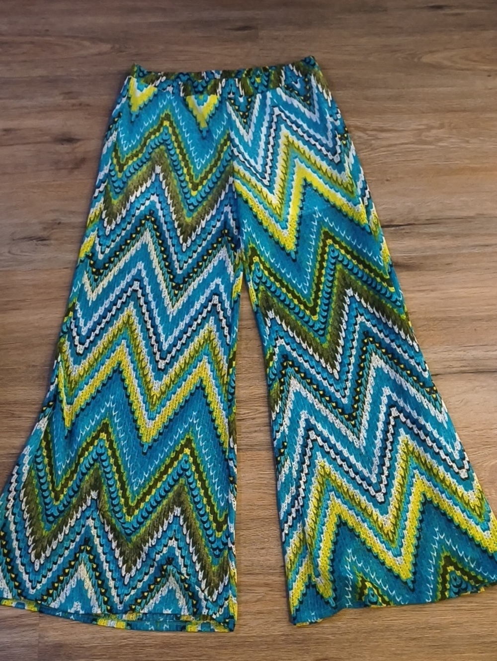 Yahada Chevron Print Wide-Leg Pants in Teal, Lime & White With Built In Shorts